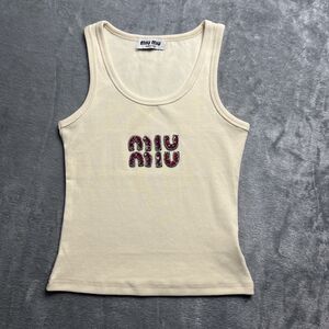 Miu Miu Ribbed Jersey Top Never Worn Off White Cream Medium